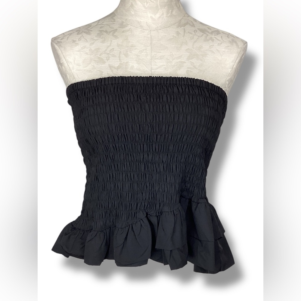 Zara Black Peplum Ruffle Tube Sleeveless Top party baddie stretch